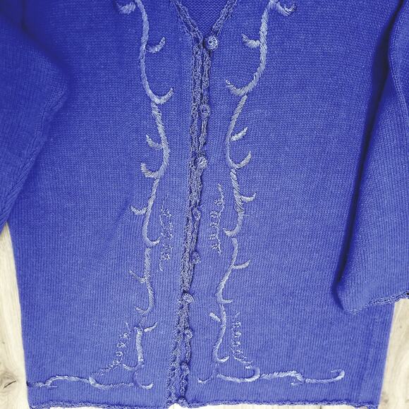VTG -Cervelle Embroidered Cottagecore Cardigan Blue Purple Art to Wear - Picture 3 of 6